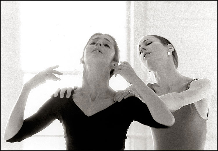 Anamarie Sarazin (L) and Elaine Bauer (R), 1972, The Boston Ballet Company, In rehearsal for Fall River Legend by Agnes De Mille 