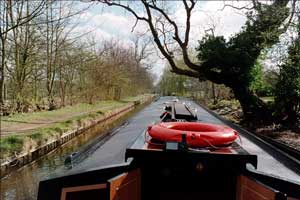 Narrowboat. View from tiller