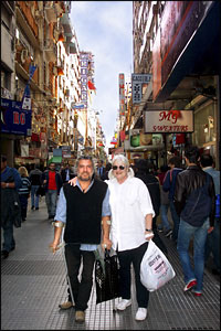 Claudio and Paula after doing some shopping together, on the corner of Lavalle and Florida, Buenos Aire