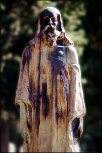 This statue greets visitors near the entrance of the Recoleta Cemetery, Buenos Aires.