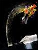 Magic trick illusion with wand and flowers