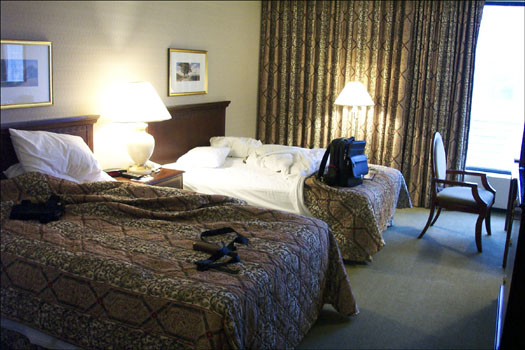 A view of the bedoom in our suite at the Wyndham Montreal.