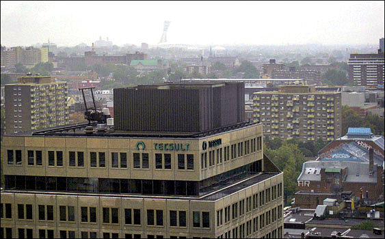 On the horizon you see the strangely cantilevered Montreal Olympic Stadium