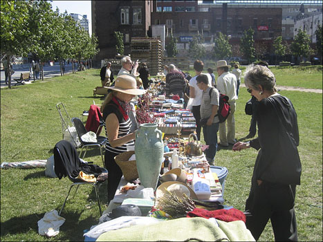 We paused to enjoy the weather at this flea market in a local Montreal park.