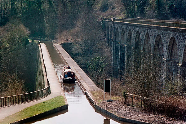 Chirk Aqueduct, opened 1801, with the Chirk Viaduct on the right