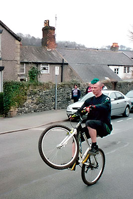 Wheelie, Llangollen, green hair