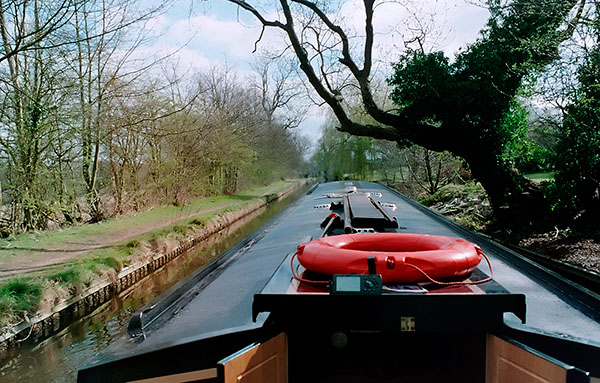 Narrowboat. View from tiller