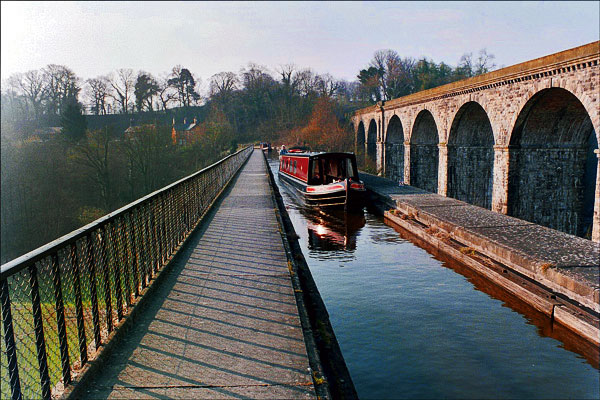 Narrowboat. Paula pilots NB Cheryl across the Chirk Aqueduct.