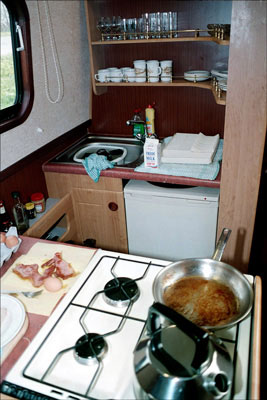 Narrowboat. View of galley.