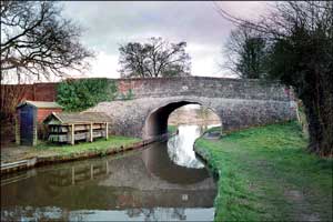 Narrowboat. Bridge 53 at Lyneal Wharf.