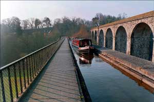 Narrowboat. Paula pilots NB Cheryl across the Chirk Aqueduct.