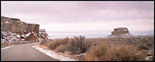 The paved section of the road to Chaco Canyon.