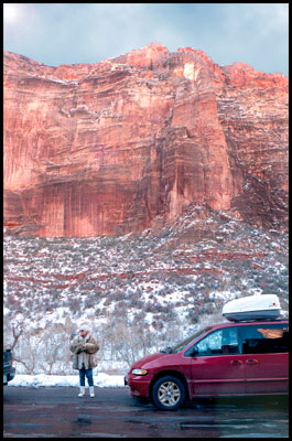 Zion National Park.  Paula is wearing my brother John's beautiful coyote fur coat, which was made by our cousin Ellen